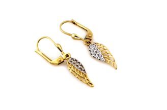 Goldene Zweifarbig Flügelohrringe mit Zirkonia